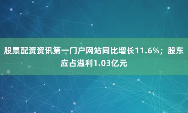 股票配资资讯第一门户网站同比增长11.6%；股东应占溢利1.03亿元